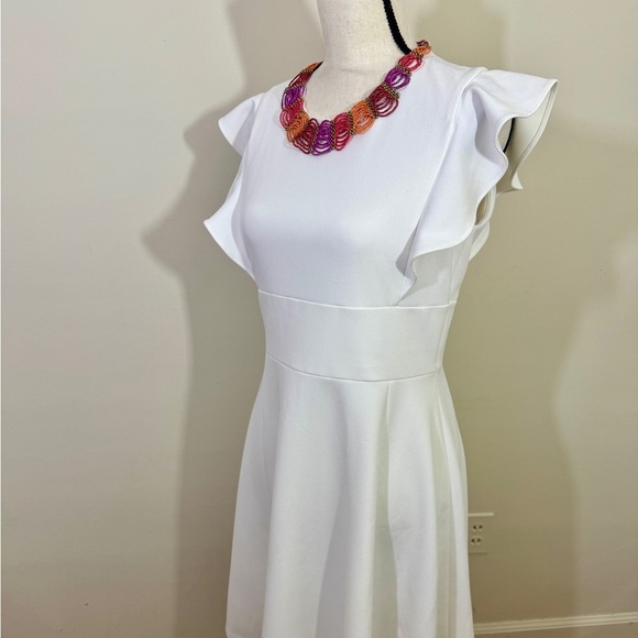 Chaps White Flutter Sleeve A-Line Dress sz 8 - Picture 2 of 9